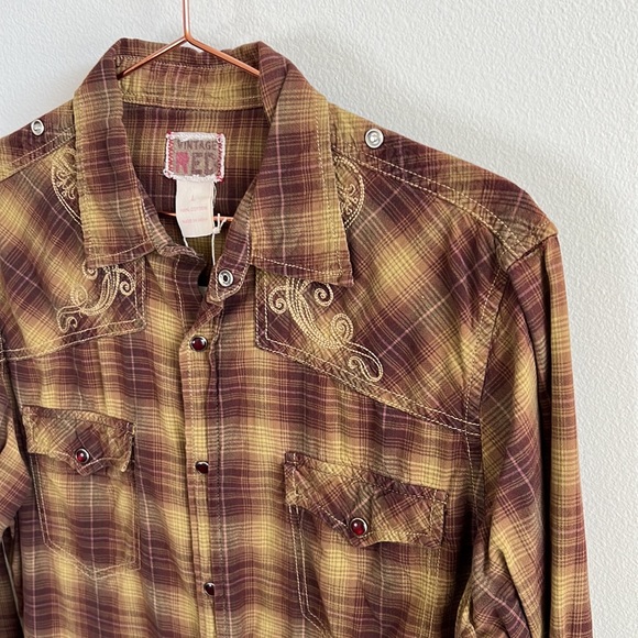 Vintage Red Western Long Sleeve Woven - Mens Large - Picture 3 of 5